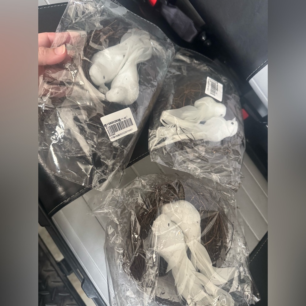 Set of 3 new in package white doves in nests